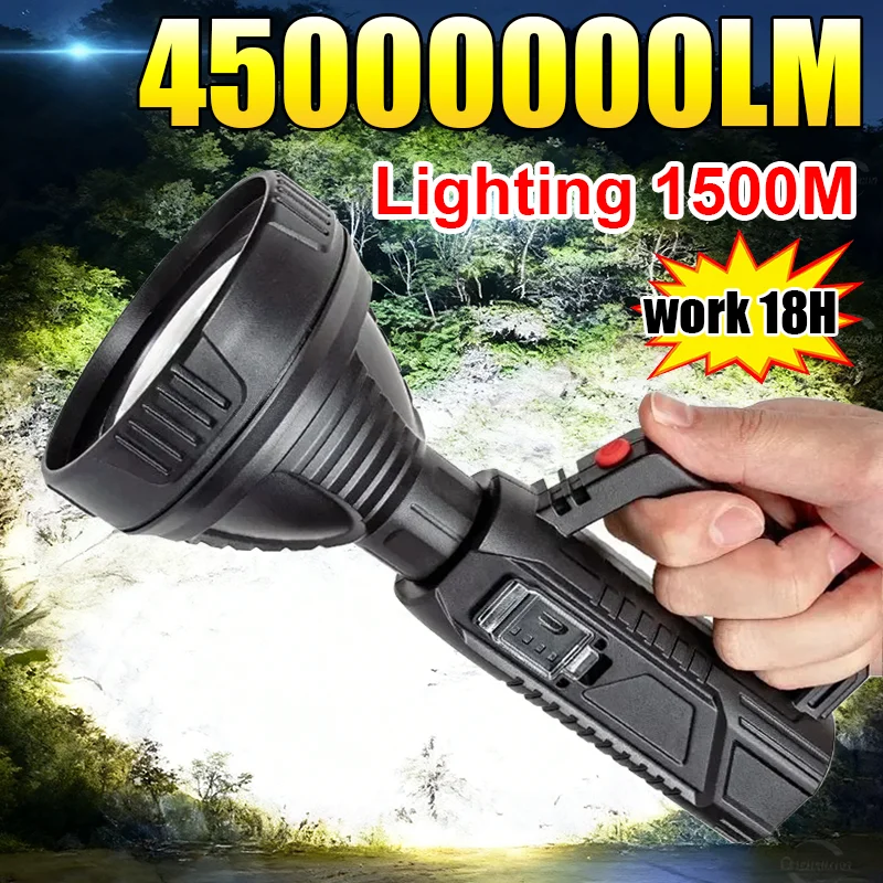 

Мощный светодиодный фонарь 45000000 лм с USB-зарядкой для кемпинга, рыбалки, аварийного освещения, тактический фонарь с дисплеем