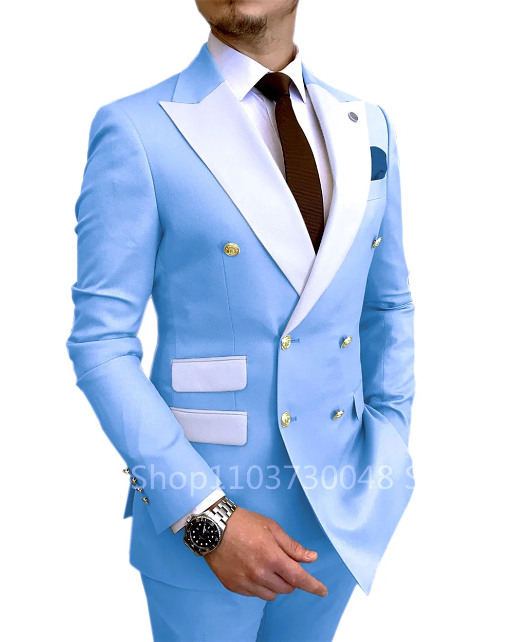 

2 Piece Men Suits Slim Fit Peak Lapel Double Breasted Blazer with Pants Wedding Groom Tuxedos Business Prom Party Men Clothes