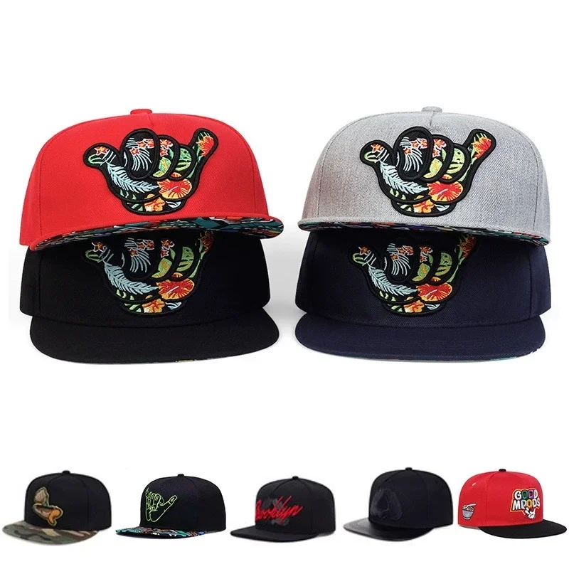 Vibrant Floral Hand Patch Embroidery Snapback Cap, Flat Brim Bold Street Hip Hop Adjustable Baseball Hat for Men Women