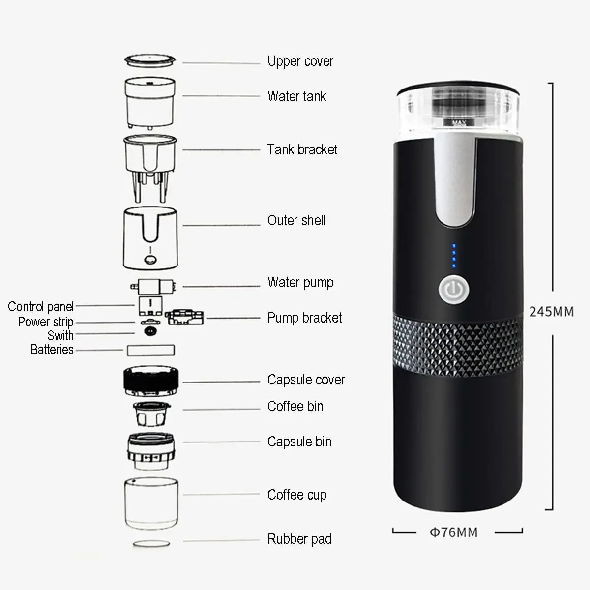 170ml 무선 전기 커피 머신, USB 충전식, 야외 여행용 자동차, 가정용 휴대용 전자동 커피 메이커, 1200mAh