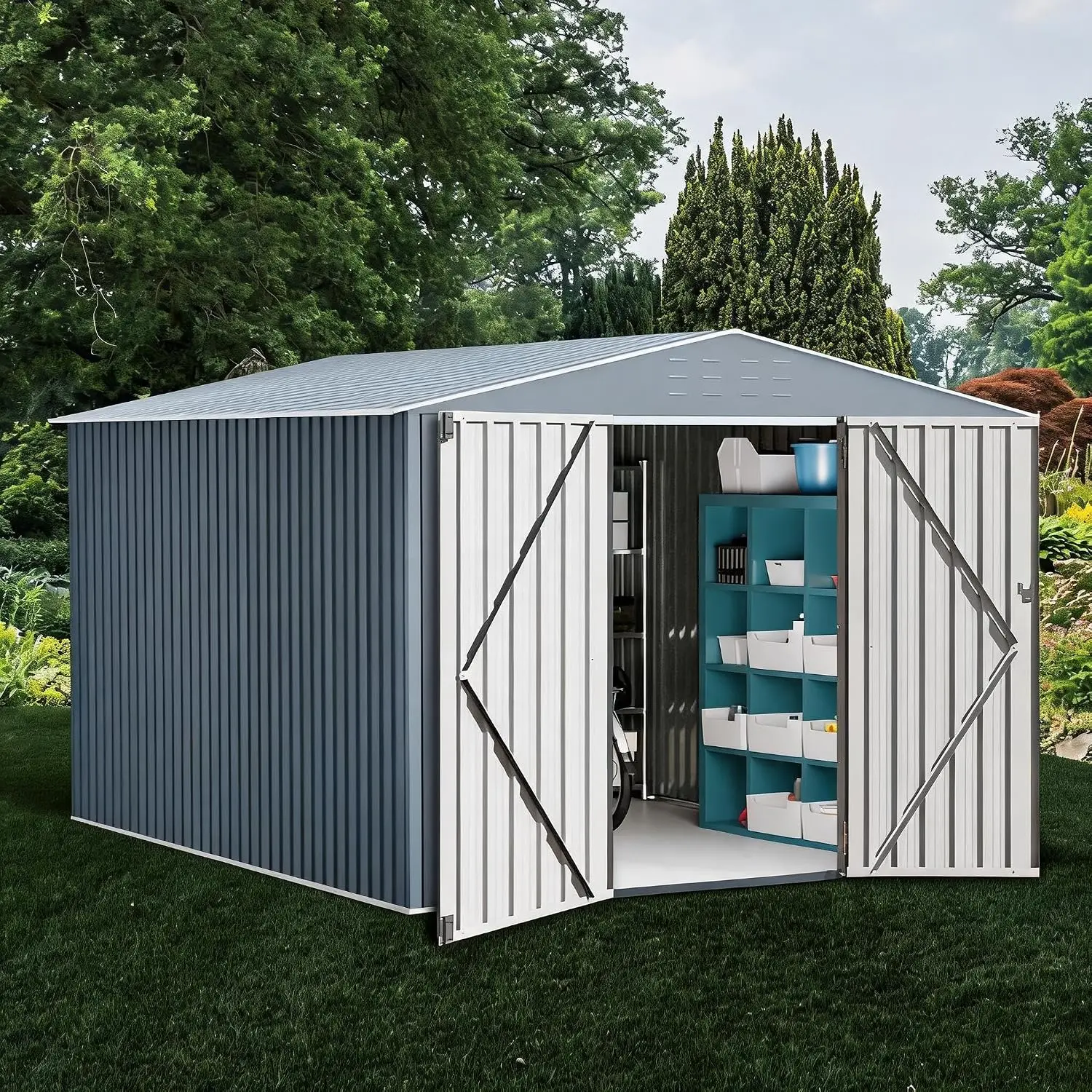 Metal Storage Shed Galvanized Steel Garden Outdoor Tool Organizer 8x6ft, Customized