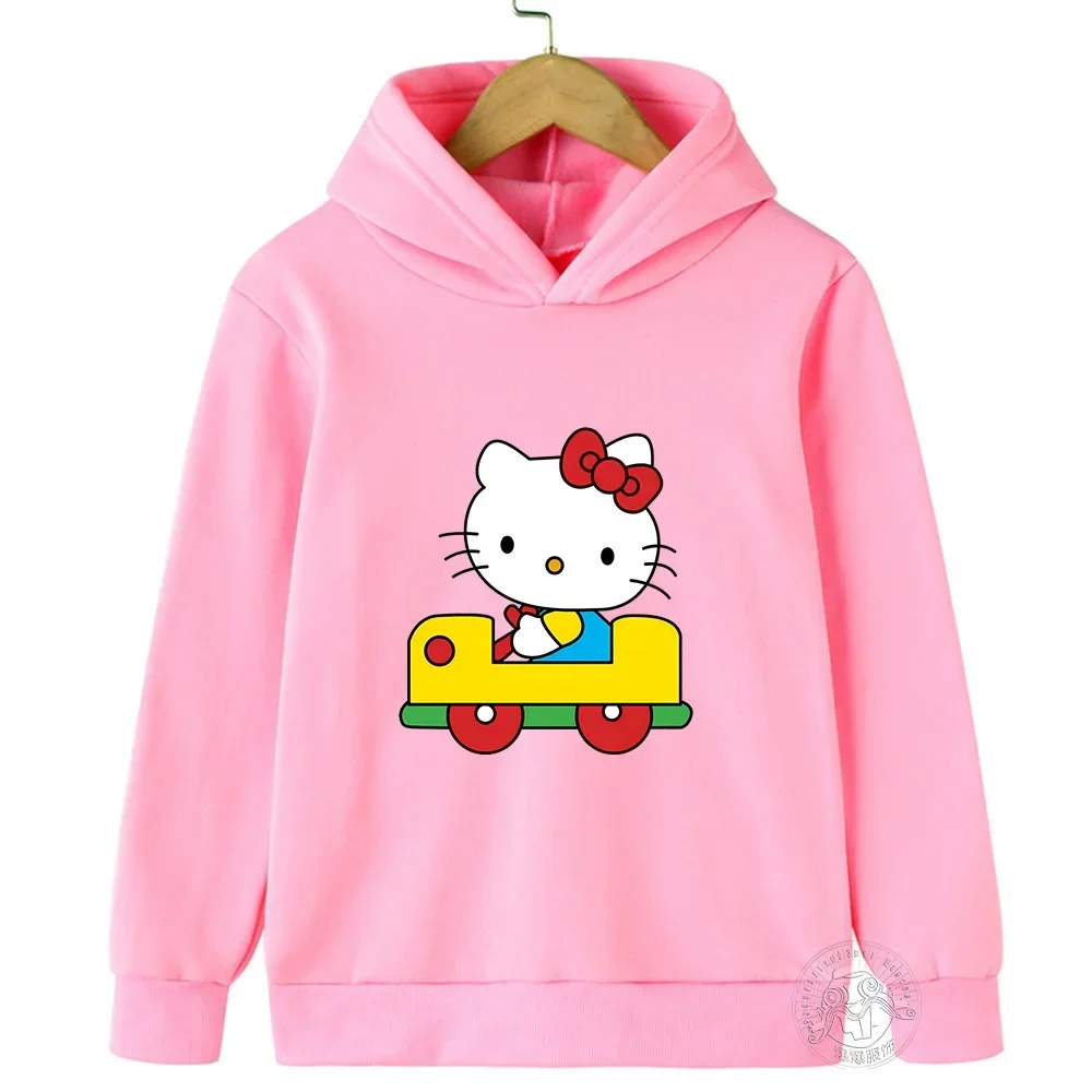 Hello Kitty Cartoon 3-14 Years Old Sunshine Boys Girls Kawaii Street Casual Sweatshirt Children Sports Kid Hoodie Baby Clothes