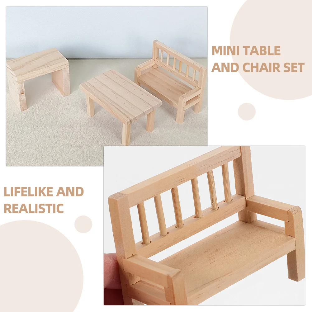 

1Set Mini Table Chair Set Exquisite Workmanship Round Edges Tiny House Decoration Gift Christmas Birthday Holidays