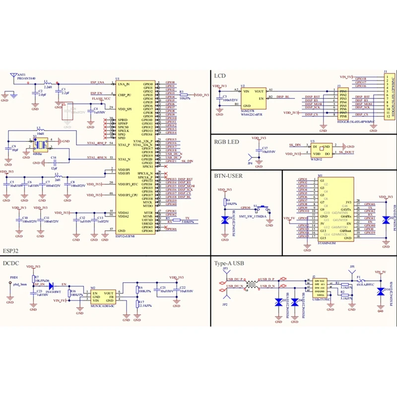 고집적 임베디드 메인 컨트롤 코어 모듈, ESP32-S3FN8 칩, 8MSPI 플래시 메모리, 240Mhz, M5stamps3 PIN2.54