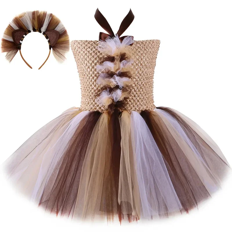 Abito tutù leone per ragazze animali Costumi di Halloween per bambini Abiti cosplay con fascia per capelli Abiti da compleanno per bambina M1