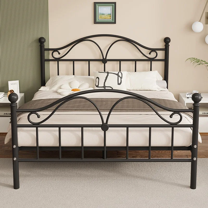 Modern Bedroom Sturdy Mattress Pallet 1.8/1.5/1.2m Metal Bed Frame with Curved Head French Style Elegant Iron Bases for Beds