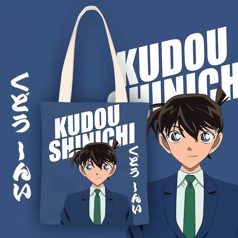 Detective Conan Handheld Canvas Bag Fashion Students Large Capacity Shoulder Bag Cartoon Shopping Environmental Protection Bag