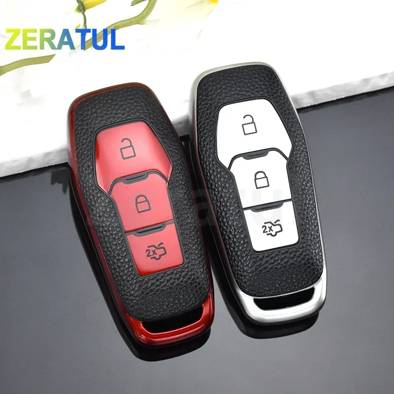 For Ford Focus 3 4 ST Mondeo 5 MK5 Mustang F-150 Explorer Edge Fiesta Kuga MK3 4 Leather TPU Car Remote Key Case Cover Holder