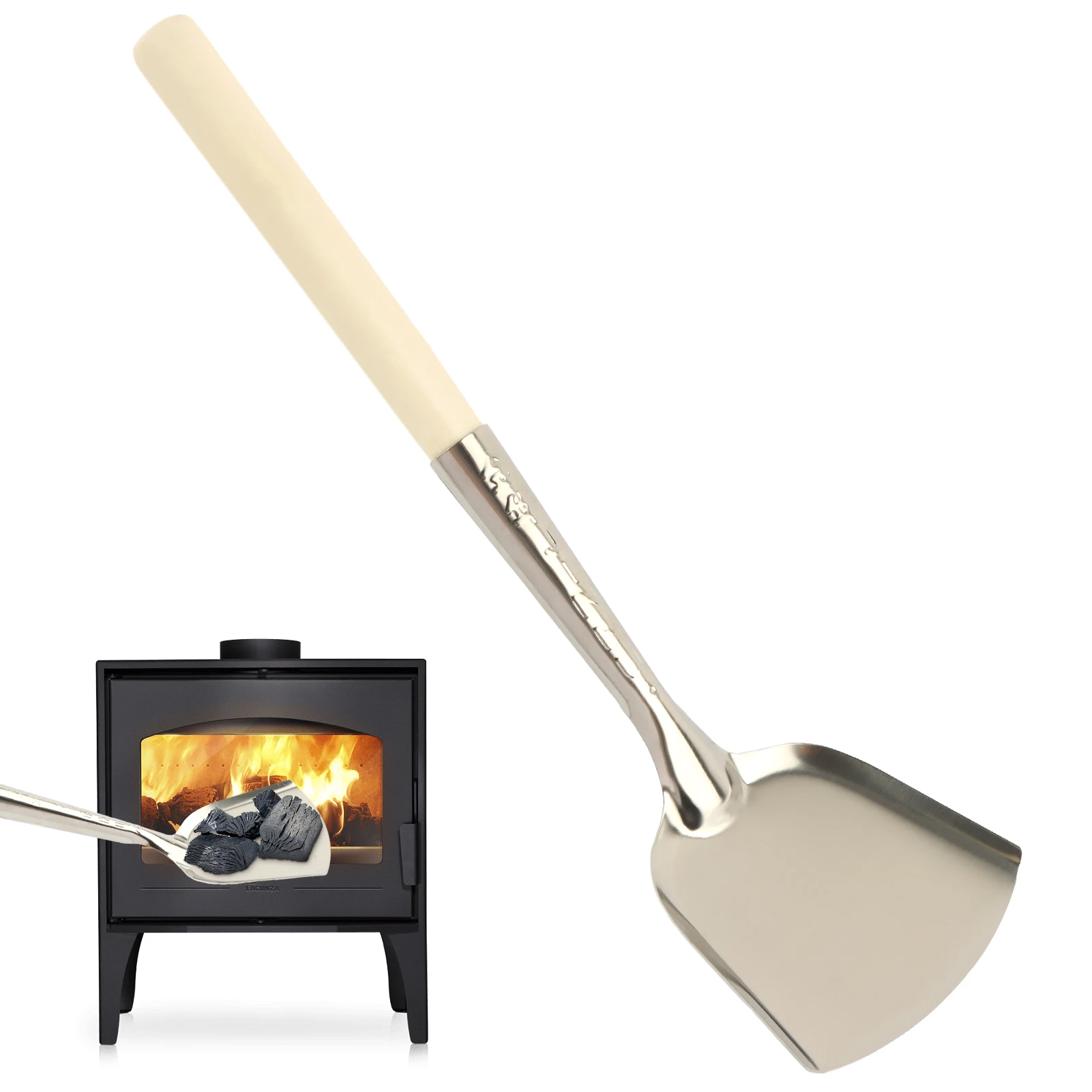 

Wooden Handle Easy Clean Stainless Steel Durable Heat Resistant Home Grill Tool Fireplace Shovel Stove Ash Coal Ergonomic Small