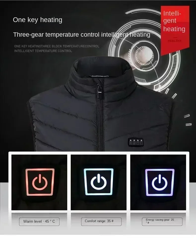 21 Zone Heating Vest Men\'s USB Infrared Thermal Jacket Smart Heating Clothes New Winter Cold-proof Thick Sleeveless Coat Hiking