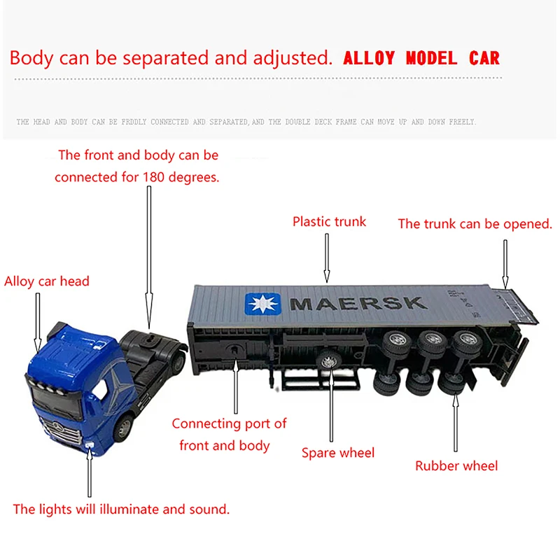 1:36 Diecast Alloy Truck Head Model Toy Container Truck Pull Back With Light Engineering Transport Vehicle Boy Toys For Children