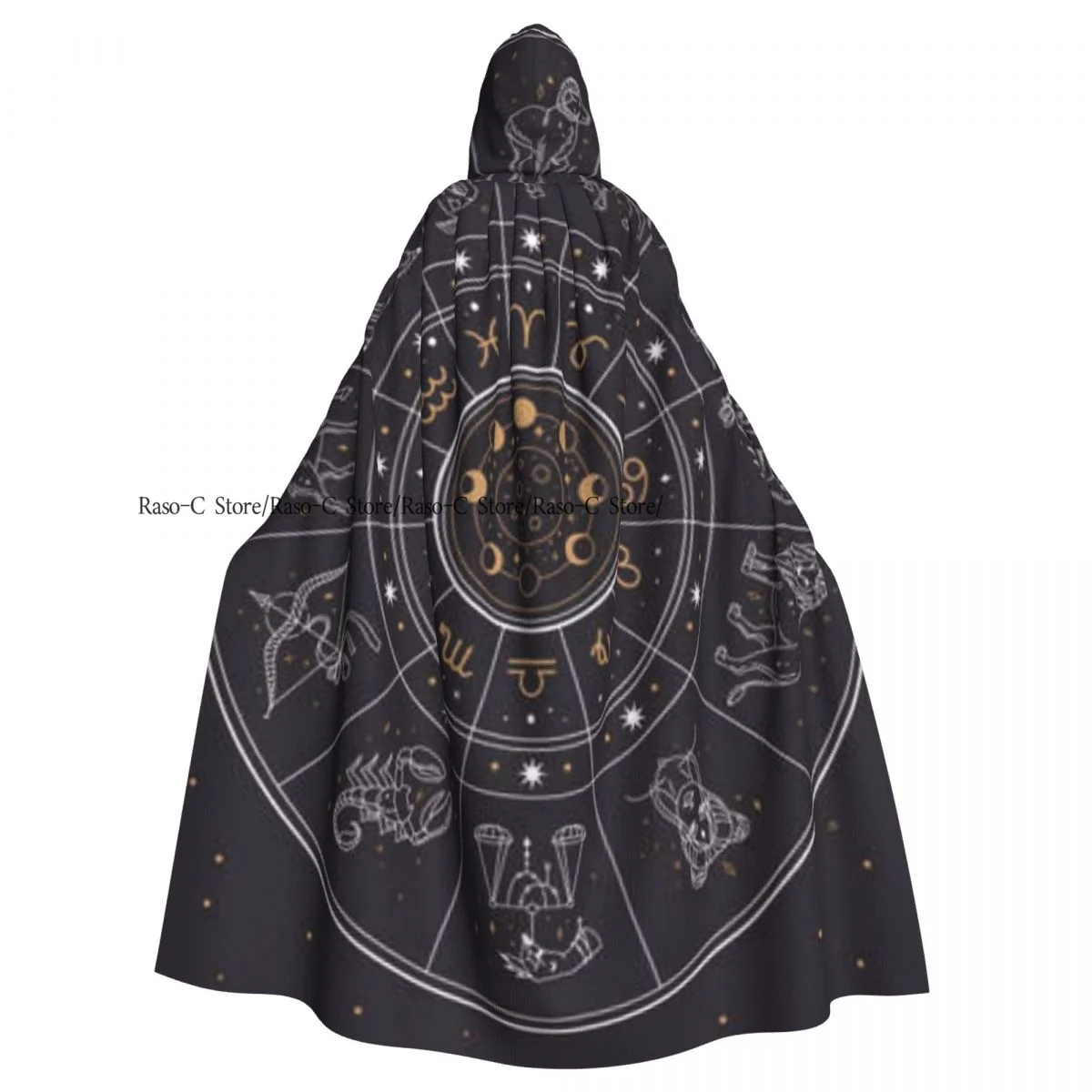 Unisex Witch Party Reversible Hooded Adult Vampires Cape Cloak Horoscope Astrology Circle With Zodiac