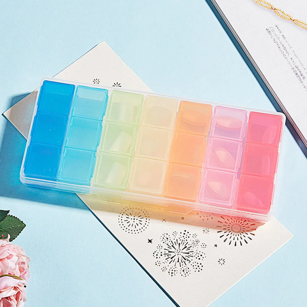2Pcs Tablet Dispenser 7 Day Weekly Medicine Box 21 Labeled Compartments Lids Easy View Organizer for Home School