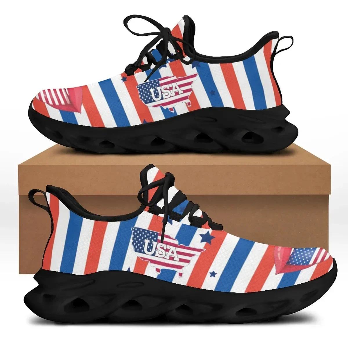 USA Flag Flat Mesh Shoe American Flag Custom Print Chunky Shoes Soft Sneakers National Design Zapatillas Running Hombre - Image 5