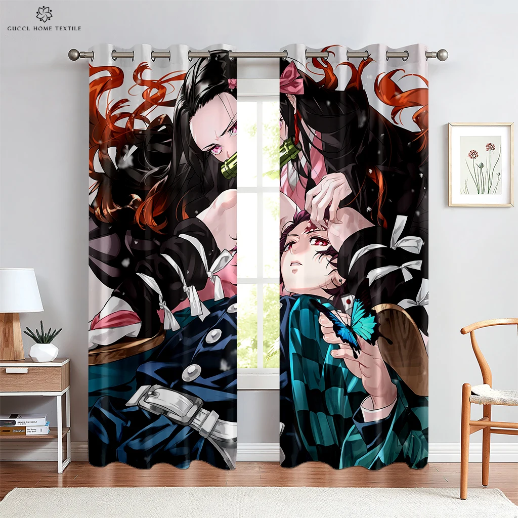 Anime Print Window Curtains, 100% Polyester, Rod Pocket, Boy Room, Living Room, Kitchen, Study Room, Decoration, Hot Blood, 2Pcs