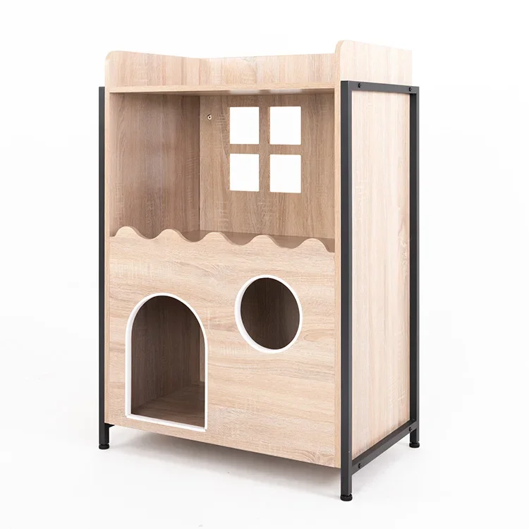 Pet Houses&Furniture,Hot Sale Custom Solid Wooden Pet Furniture Cat House Condo Cat House For Living Room Indoor