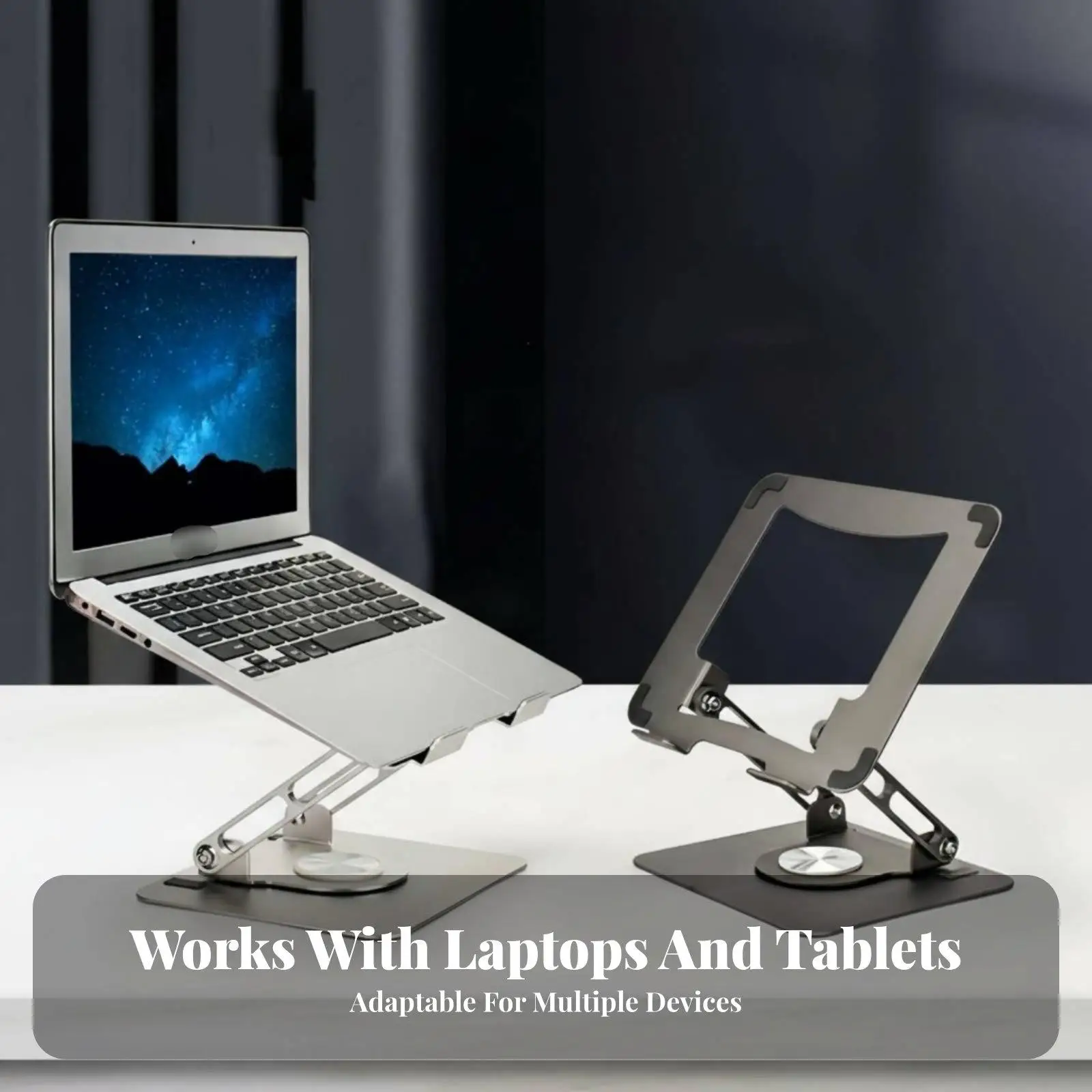 Adjustable Rotating Laptop Stand Portable Ergonomic Notebook Riser Carbon Steel Computer Holder 360 Degree Rotation for Meetings