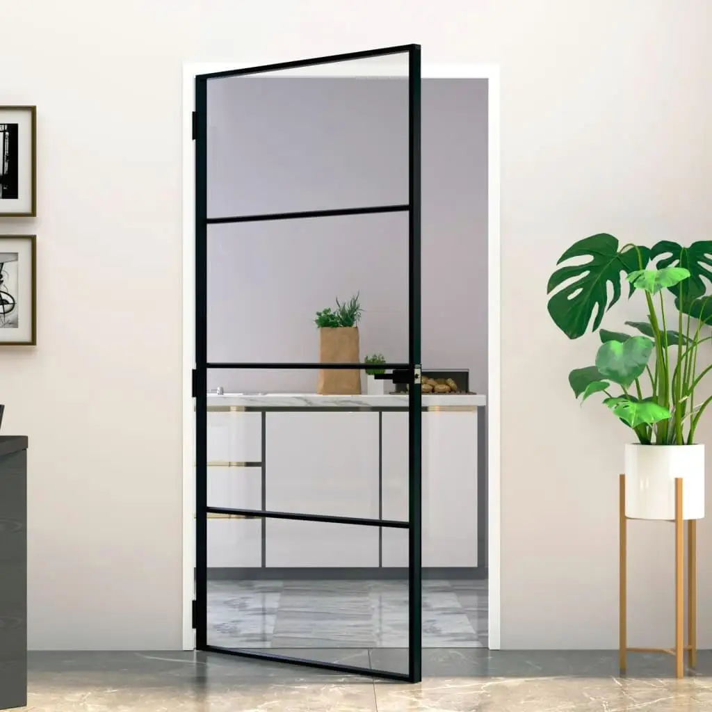 Innentür Schwarz 40,2x79,3 gehärtetes Glas und Aluminium Slim