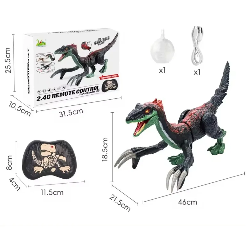 Remote Control Dinosaur Toy 5 Channels Electronic RC Toys Dinosaur Velociraptor With Spray And LED Light