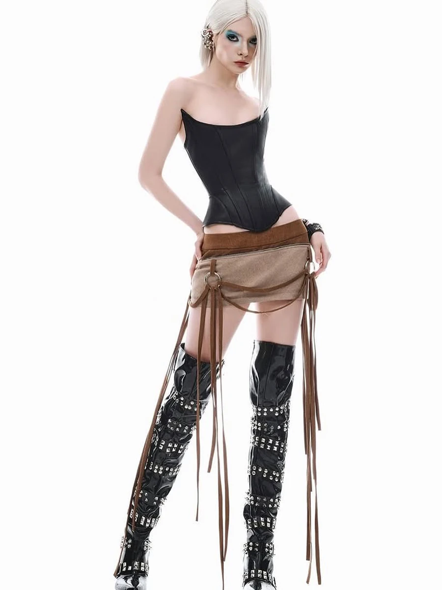 مثير العصرية بال حزام سترة المرأة Faionable ort طول البوليستر المحاصيل الأعلى غريب سنور التمرد ثقافة فرعية فتاة ساخنة #2