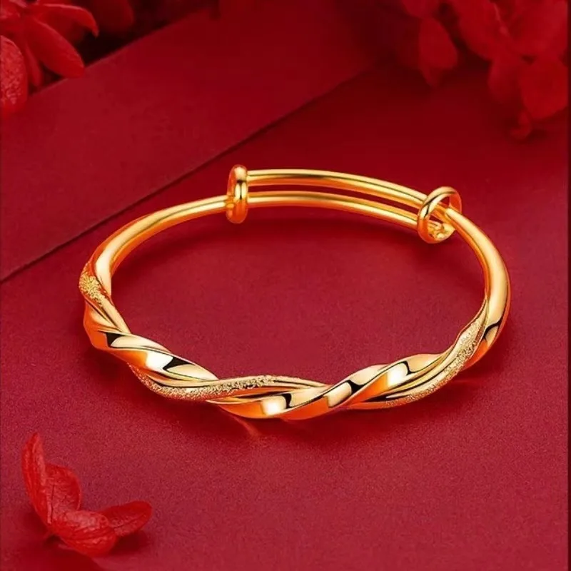 Genuine 18K Gold Color Fashion Mobius Push Pull Bracelet Bangle for Women Female Shiny Bangle Jewelry Gifts Not Fade