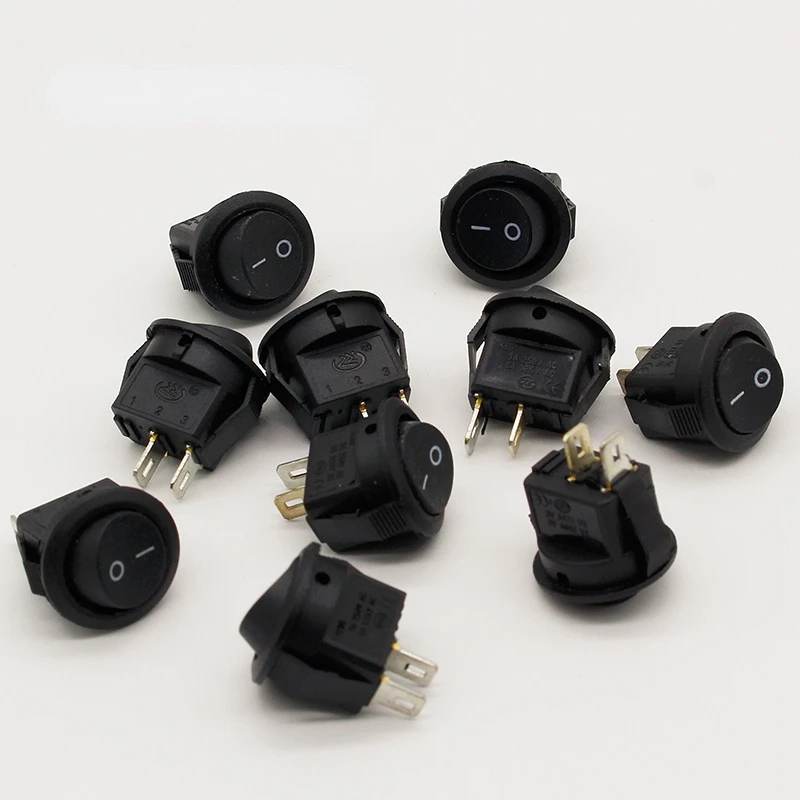 5 * Kecil Bulat Hitam 2-Pin 2-File 3A/250V 6A/125V Rocker Switch Seesaw Power Switch
