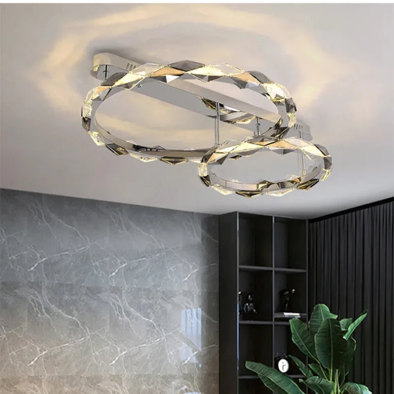 American styleAdjustable Chain Crystal Chandelier Ring double-layer Ceiling Light for bedroom Living