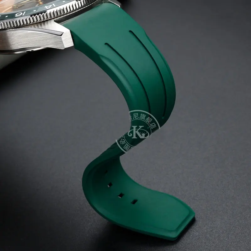 Premium-Grade New Curved End Fluorine Rubber Watch Strap FOR Longines Seiko watch 20mm 22mm New Design FKM Rubber Watch Band