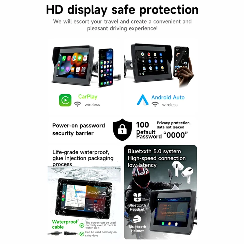 Leading-Edge-Portable Wireless Motorcycle Carplay Screen 5" Touchscreen Multimedia Player Motorcycle Navigation System