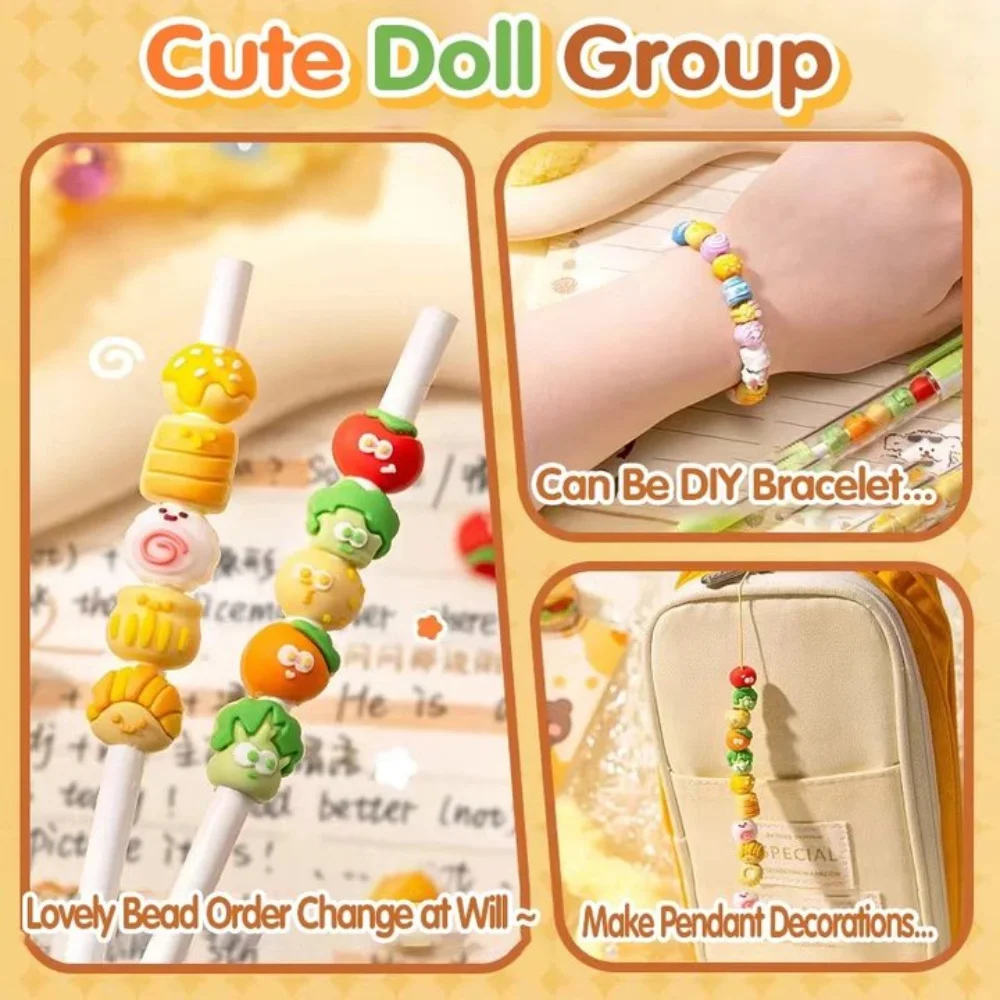 

2PCS Aesthetic Quick-drying Beaded Gel Pen Good Looking Soft Grip Press Gel Pen Black Ink Writing 0.5mm Pen Student