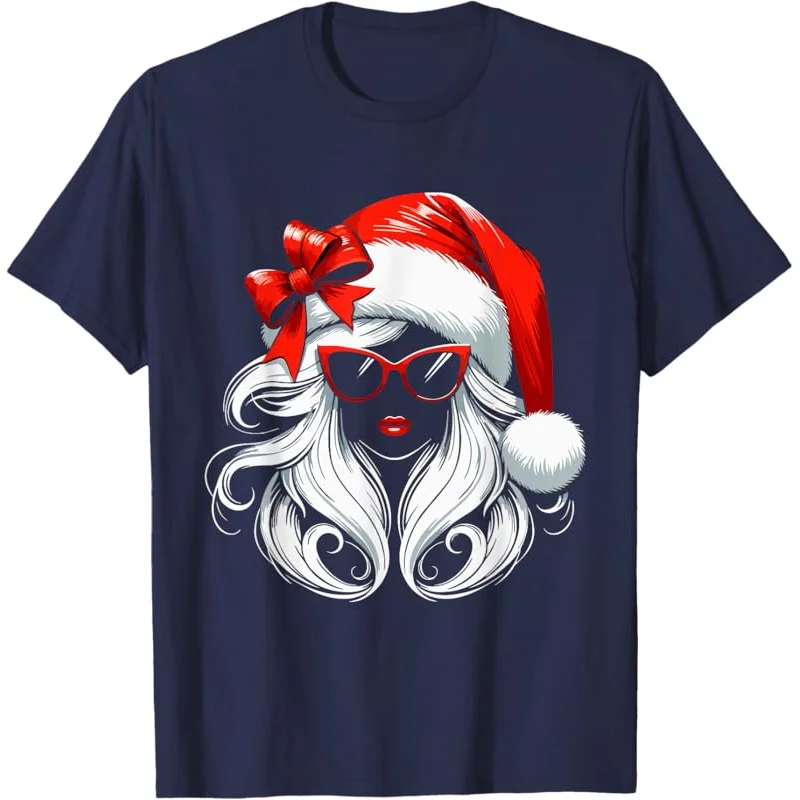 Christmas Merry Female Santa Hat Sunglasses Grandma Mom Women Girl T-Shirt