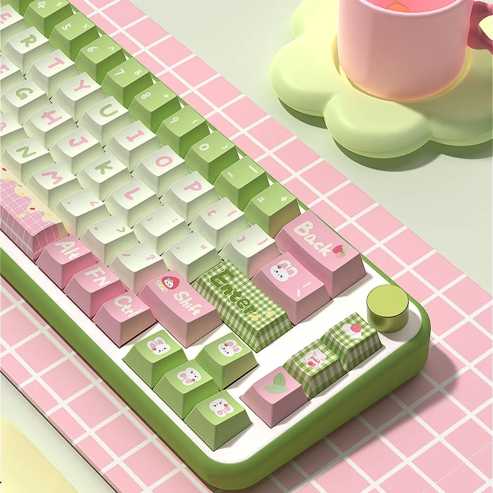 

138/158 Key Cherry Keycap Set PBT Strawberry Milk Rabbit for 60/64/84/98/108 Gaming Mechanical Keyboard MX Switch