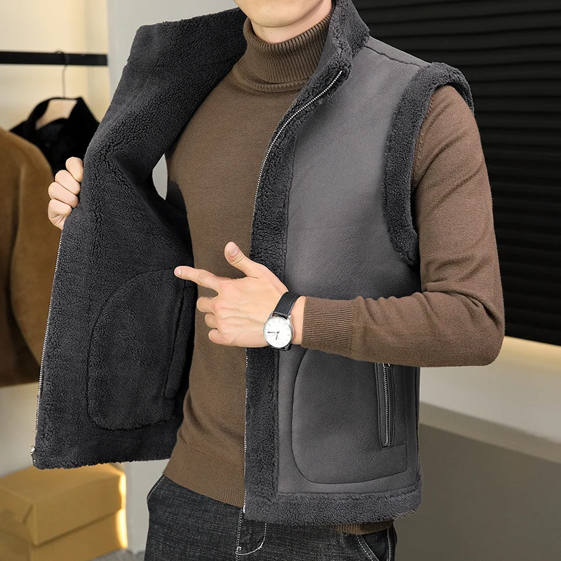 Winter Lamb Wool Vests Men Warm Coat Fashion Casual Thick Stand Collar Sleeveless Jacket Can Be Worn On Both Sides Waistcoat Man 11 S2261edcb841e41a69cad04a5adea66d4u