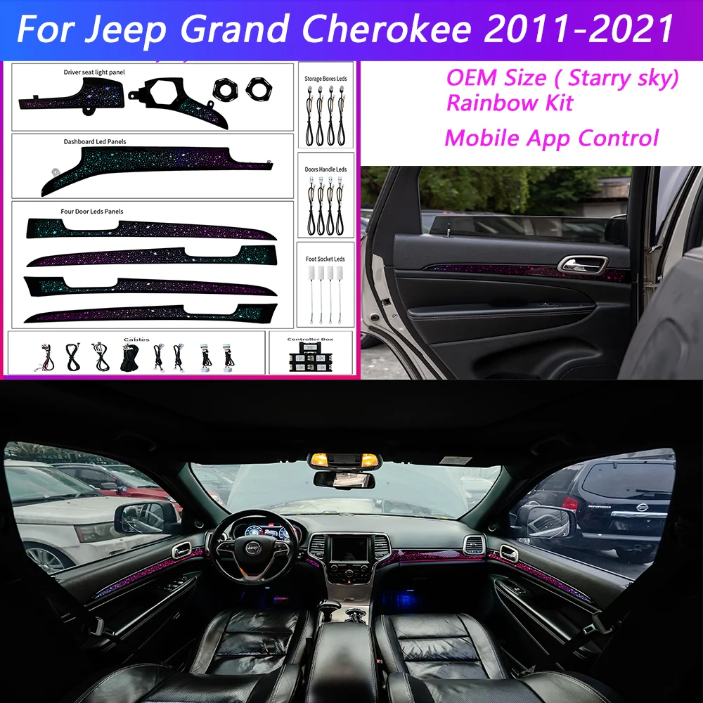 LED Car Inner Ambient Lamp Upgrade Kit for Jeep Grand Cherokee 2011-2021 Rainbow OEM Size Modification Ambient Light