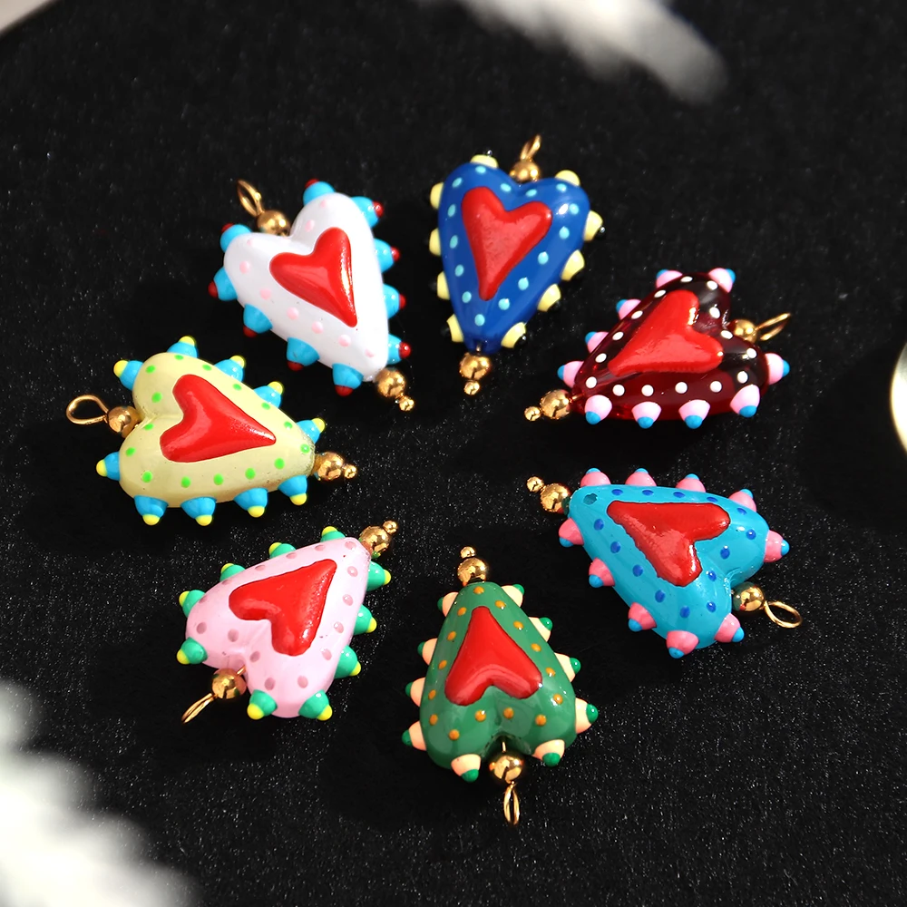 5/10 Stück Edelstahl Niedliche Herz-Lampwork-Glasanhänger Süße Liebesanhänger für DIY-Schmuckherstellung Ohrringe Halsketten Zubehör – Detail 9