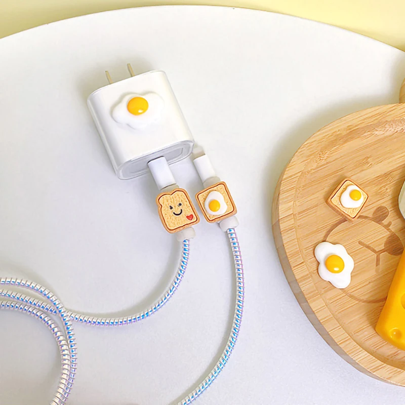 Cartoon Egg Charger Protector Cute Charger Cover Cable Protector for iPhone 14 13 12 11Pro 20W Power Adapter Charger Sleeve