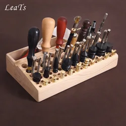 46/98 Holes Pine Wooden Leather Craft Rack Stand DIY Carving Punching Tools Holder Organizer Storing Leather Tool Storage Box