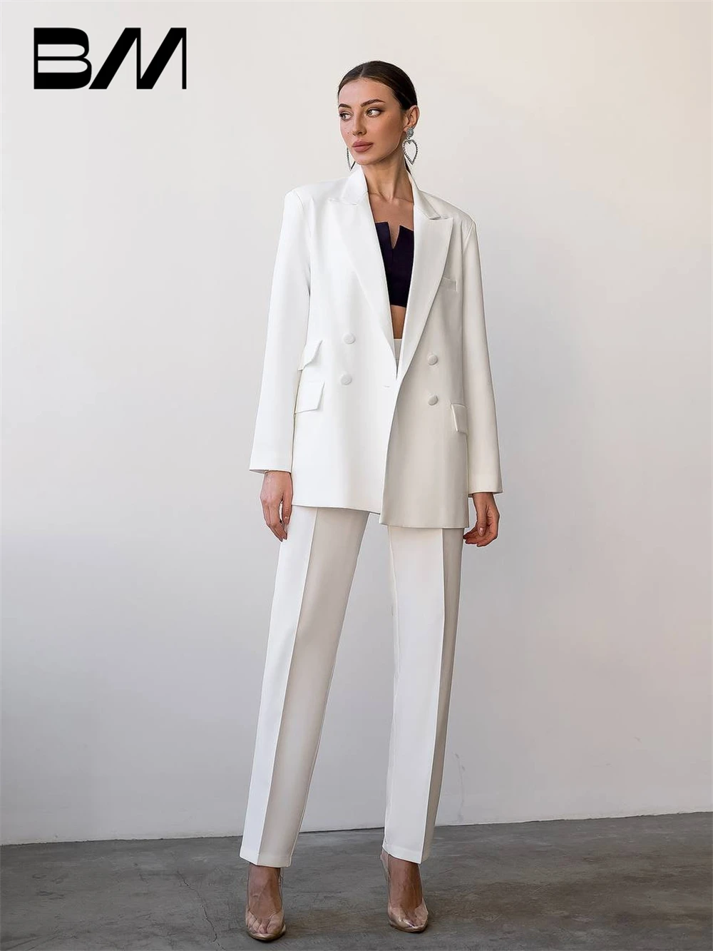 Abito da donna slim fit 2 pezzi Set due pezzi tailleur pantalone blazer pantaloni doppio petto smoking da donna per festa di nozze per affari