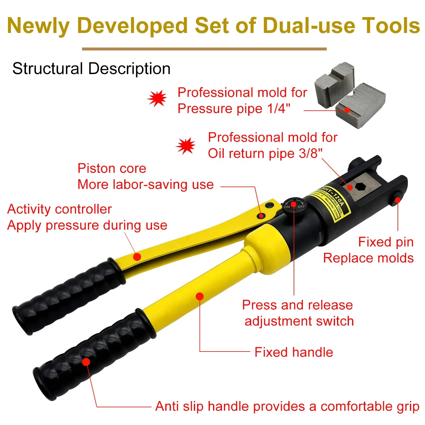 1/4 "3/8" أداة تجعيد هيدروليكية يدوية للتبريد كماشة هيدروليكية لخراطيم التبريد المرنة