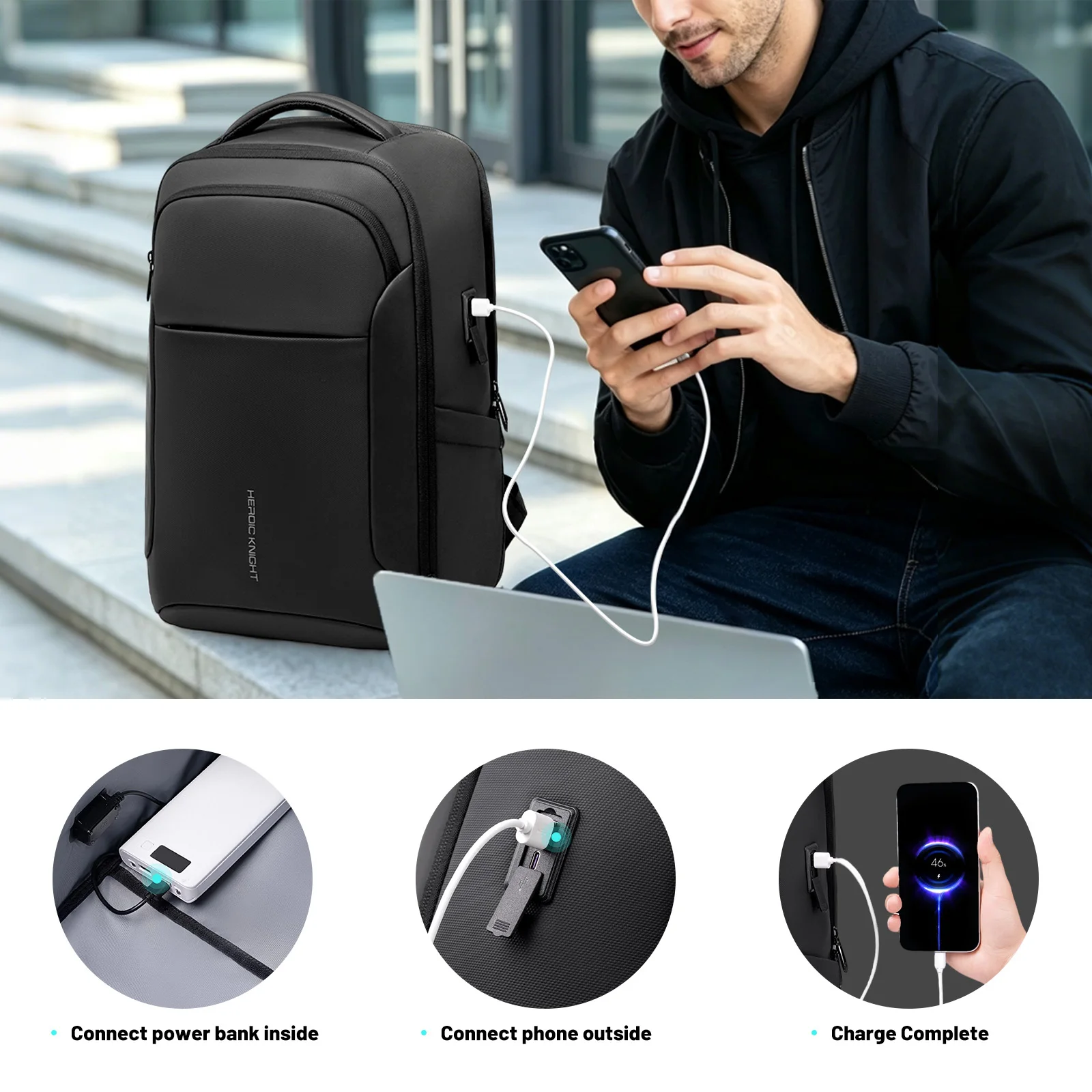 HK 17.3-inch Laptop Backpack for Men Multifunctional Business and Travel Backpack with USB Charging Waterproof Travel Backpack view 5