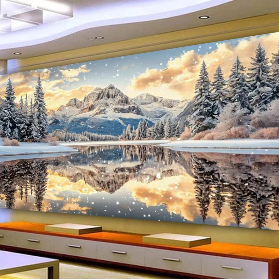 Diy Diamond Embroidery Winter Mountain and Lake Scenery Mosaic Picture Large Diamond Art Painting Full Jewelry Cross Stitch Kits