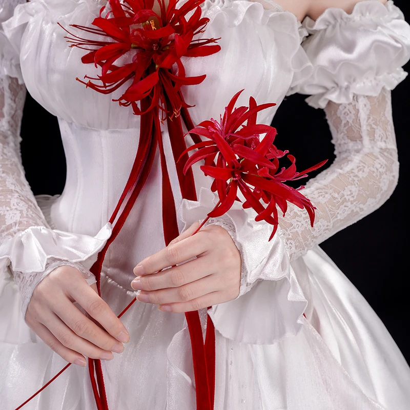 

Wuthering Waves Phrolova Cosplay Costume Wig Dress White Spider Lily Layered Gown Headwear Halloween Party for Women Girls Props