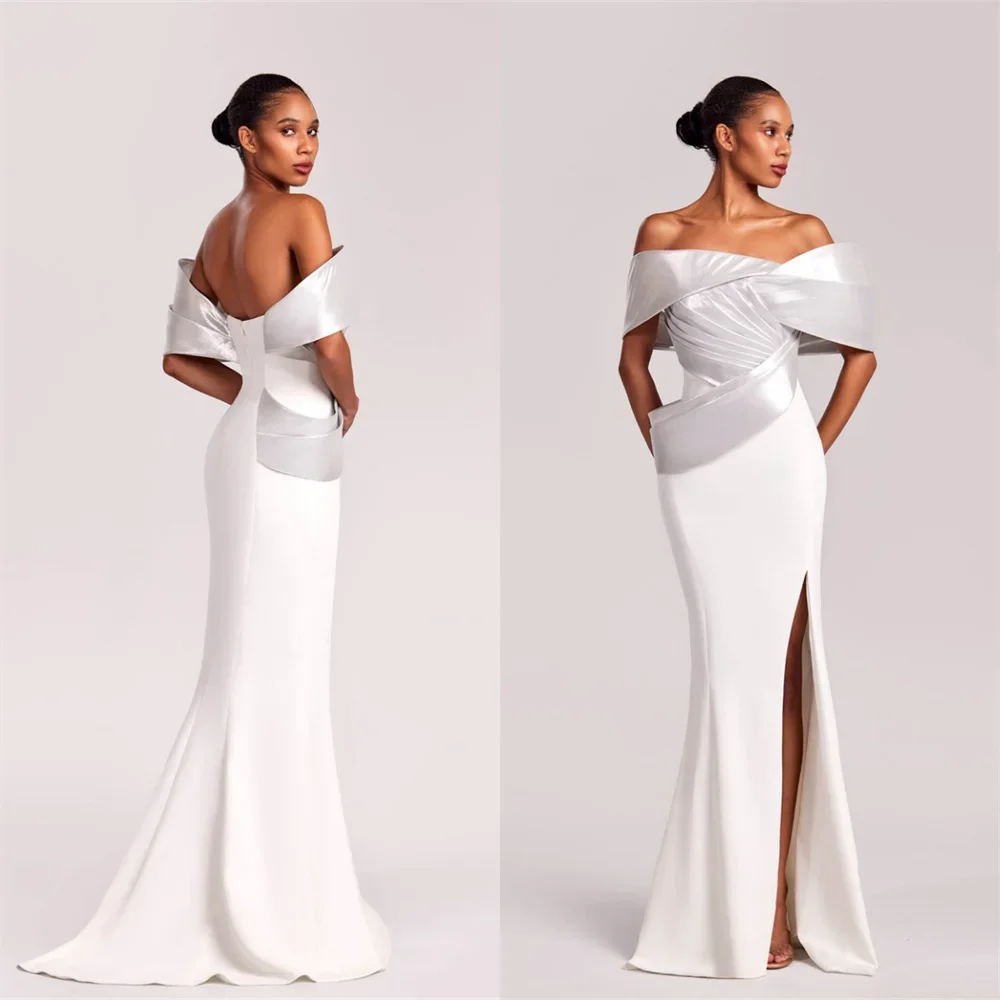 

Formal Dress Saudi Arabia Dearin Off-the-shoulder Mermaid Floor Length Open Back Skirts Layered Hugging Bespoke Occasion Dresses