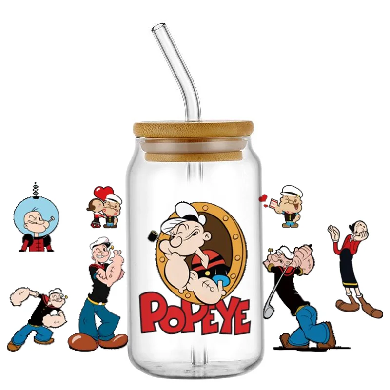 السبانخ عاشق الأشعة فوق البنفسجية DTF نقل ملصق بوباي بحار ملصق مائي كأس التفاف ل 16 أوقية ليبي نظارات لتقوم بها بنفسك قابل للغسل القدح ملصق #1