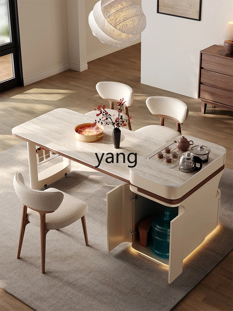 LMM island dining table integrated retractable household small apartment simple rock slab middle guide platform