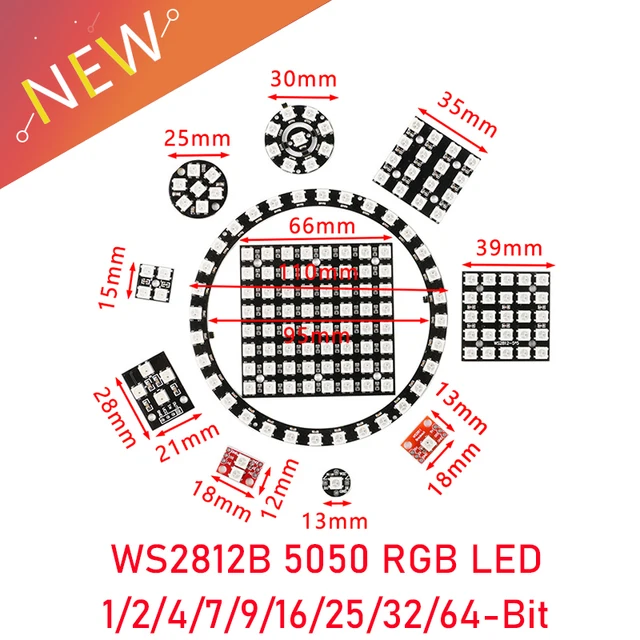 1/2/4/7/9/16/25/32/64-bitowy WS2812B WS2812 5050 RGB LED okrągła płytka rozwojowa pełnokolorowy moduł lampy napędowej bloki elektroniczne