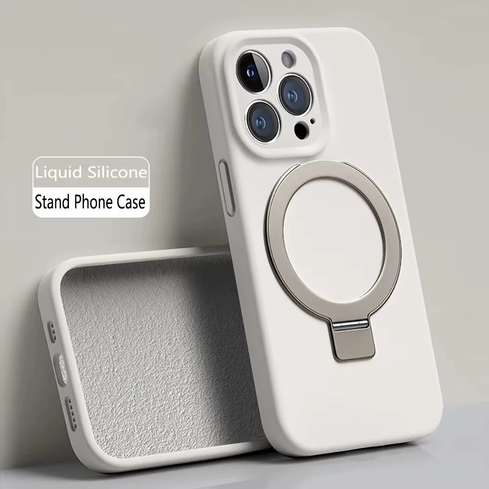 حافظة هاتف بحامل مغناطيسي من السيليكون السائل لهاتف آيفون 17 Air 16 15 14 13 Pro Max لهاتف Magsafe غطاء مقاوم للصدمات لهاتف آيفون 16 Plus