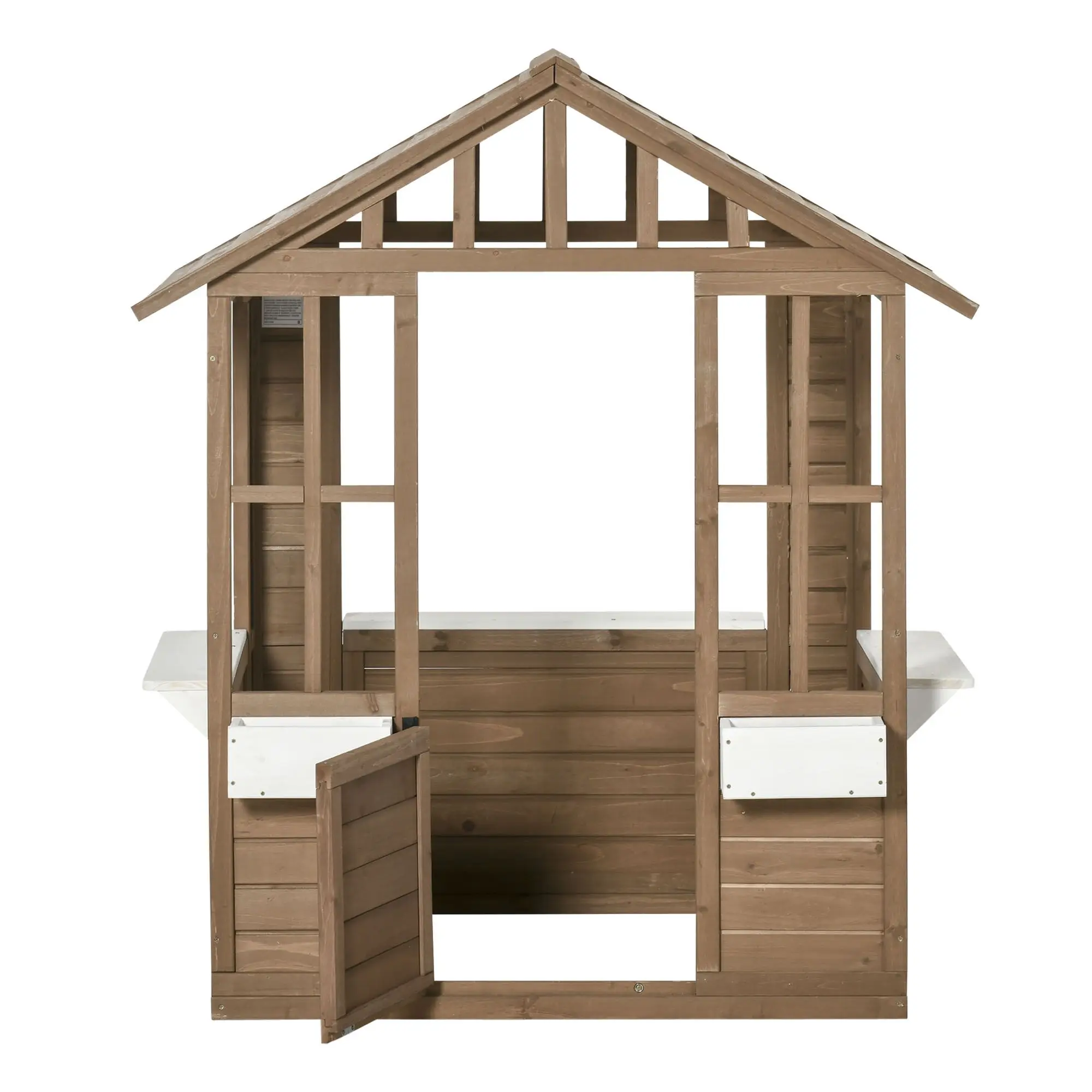 

For Kids Wooden Playhouse, Outdoor Garden Games Cottage with Flowers Pot Holder, Working Door, Windows, Brown
