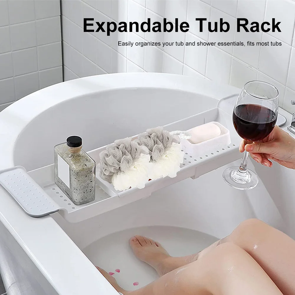 Expandable Bathtub Tray Spa Tub Organizer Rack Food Wine Book Phone Table Holder Water Proof Shelf Bathroom Bathtub Accessories