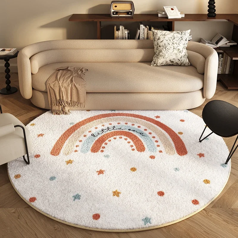 Cream Style Bedroom Decor Round Carpet Fluffy Soft Lounge Rug Modern Simple Carpets for Living Room Washable Plush Cloakroom Mat